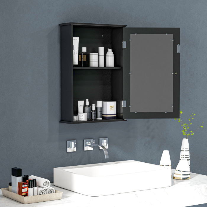  Mobilier de Baie Dulap Suspendat cu Oglinda 41x14x60cm Negru [2]