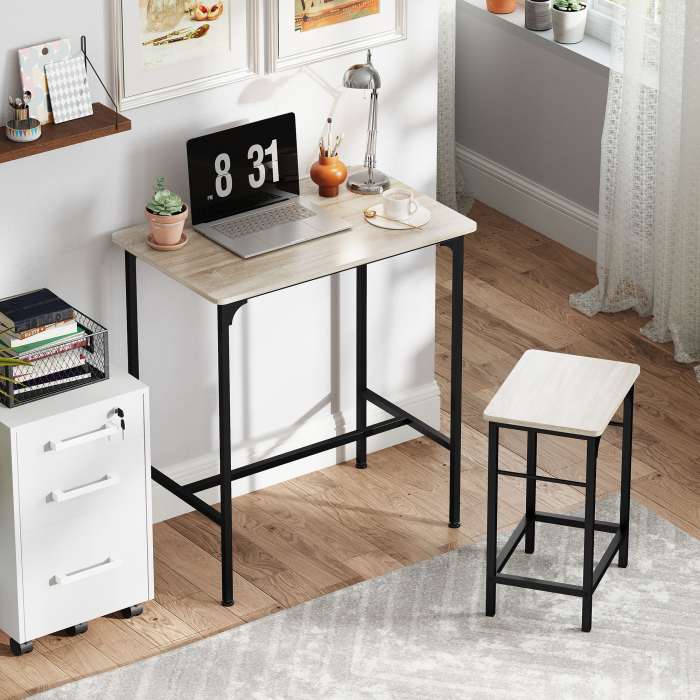  Mobilier de Bar 3 Piese cu Masa de Bucatarie si 2 Scaune de Bar din Lemn si Otel, culoare Lemn si Negru [9]