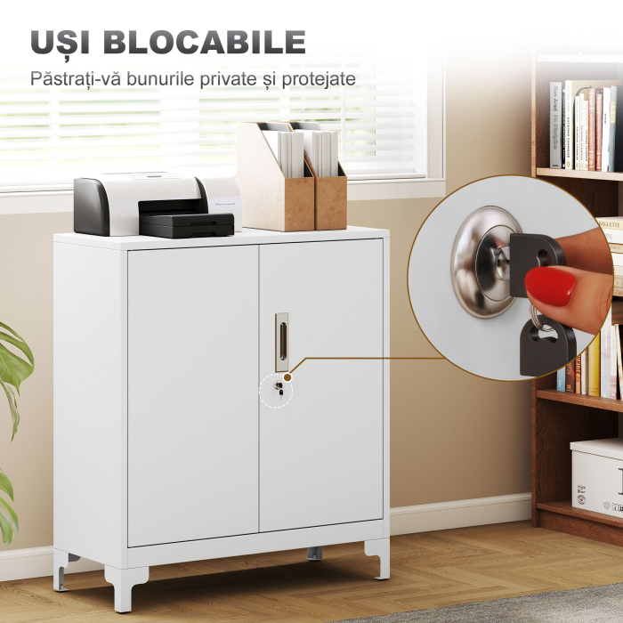  Mobilier de birou cu 3 rafturi, 2 usi si chei, 80x35x91 cm, Alb [5]