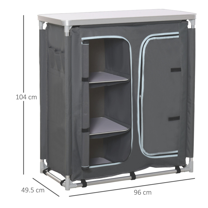  Mobilier de Bucatarie de Camping cu 3 Etajere si Geanta de Transport Gri [3]