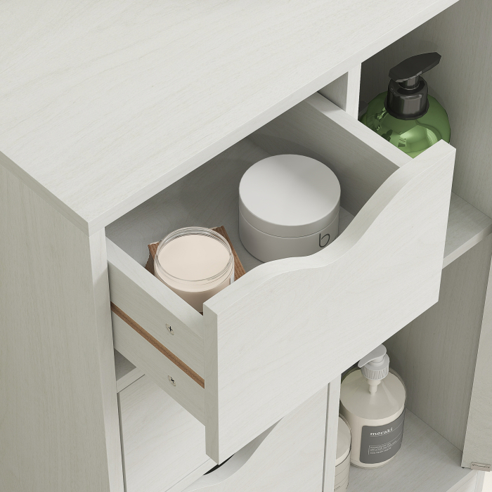  Mobilier Dulap Baie cu 4 Sertare si 2 Niveluri, Modern si Practic pentru Baie, 54x29x83 cm, Alb [8]