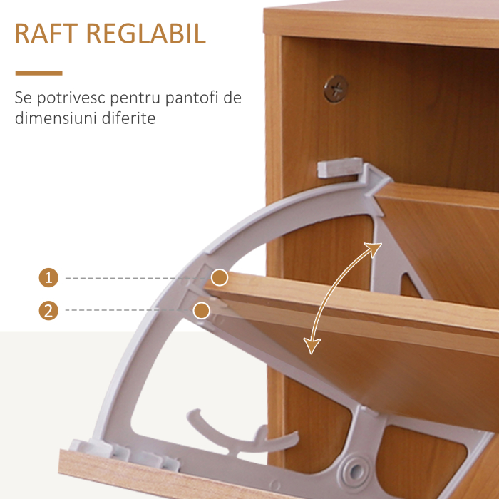  Mobilier Garderoba Dulap Pantofi Reglabil cu Oglinda si Cuier 6 carlige pentru Hol si Dormitor 90x22x116cm Lemn [6]