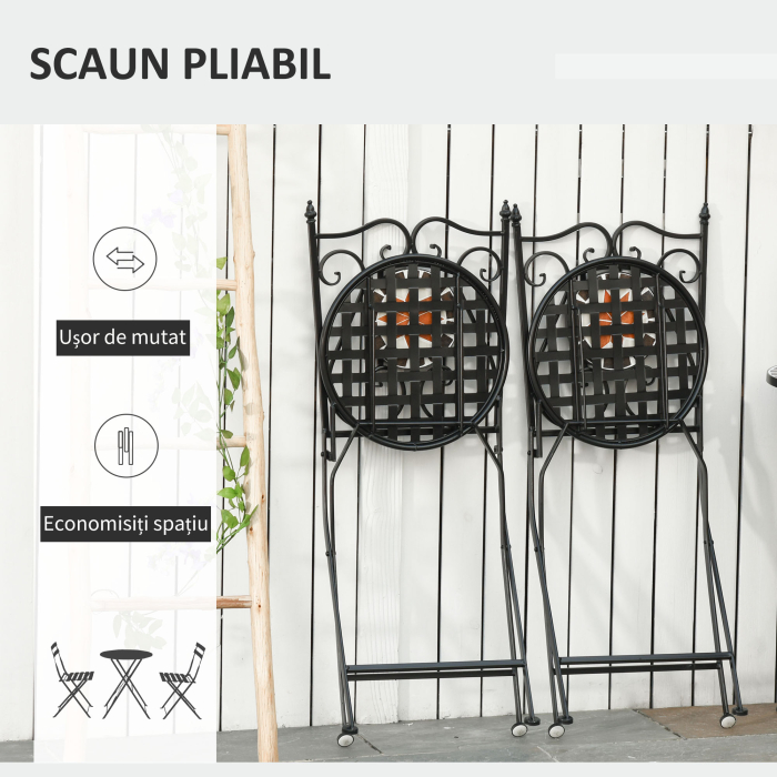  Mobilier Gradina 3 Piese - 2 Scaune & Masa Mozaic Metalica [4]