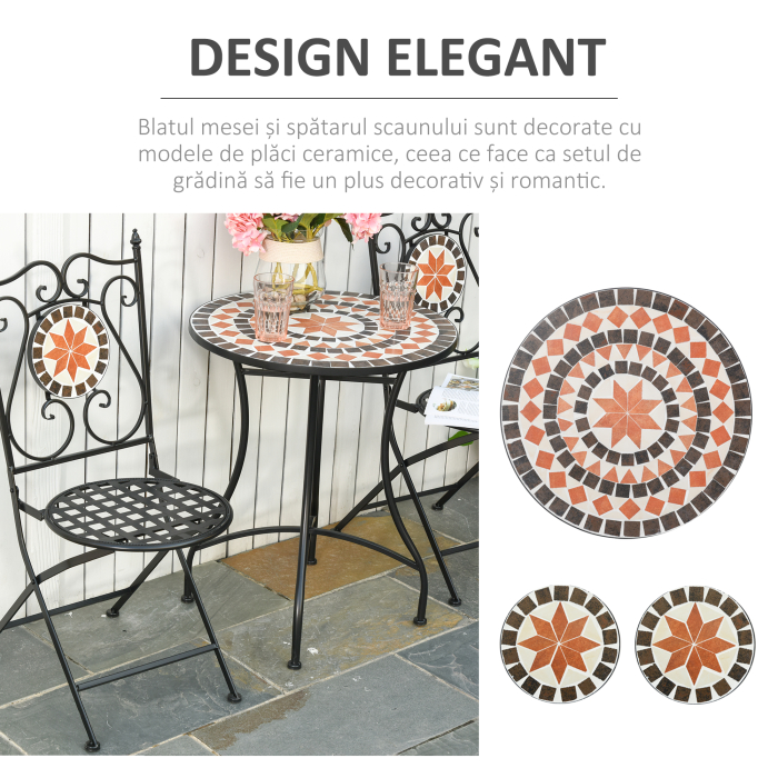  Mobilier Gradina 3 Piese - 2 Scaune & Masa Mozaic Metalica [5]