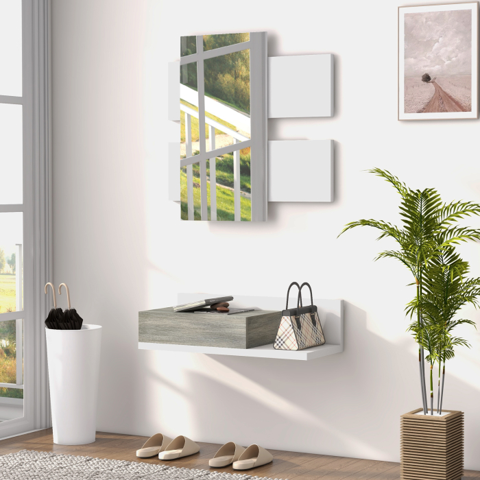  Mobilier Hol 2-in-1 cu Oglinda si Sertar 75x35x75 cm⁠ - Gri [2]