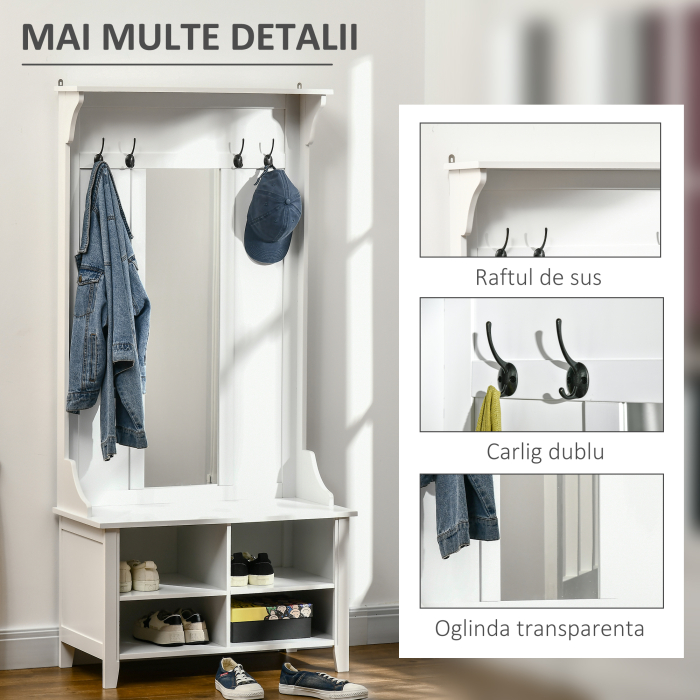  mobilier hol, cuier si oglinda, 80x40x170cm, alb [6]