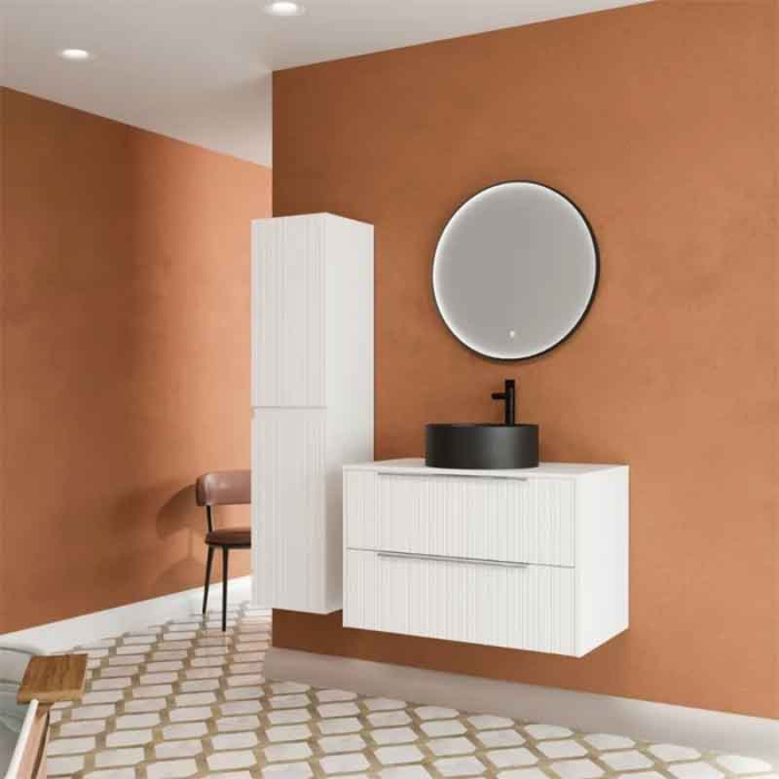 Mobilier lavoar Fluminia Istria 80, front riflat, lavoar incastrat, 2 sertare soft close, alb mat [3]