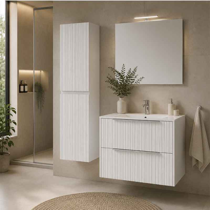 Mobilier lavoar incastrat Fluminia Istria 80, front riflat, 2 sertare soft close, alb mat [2]