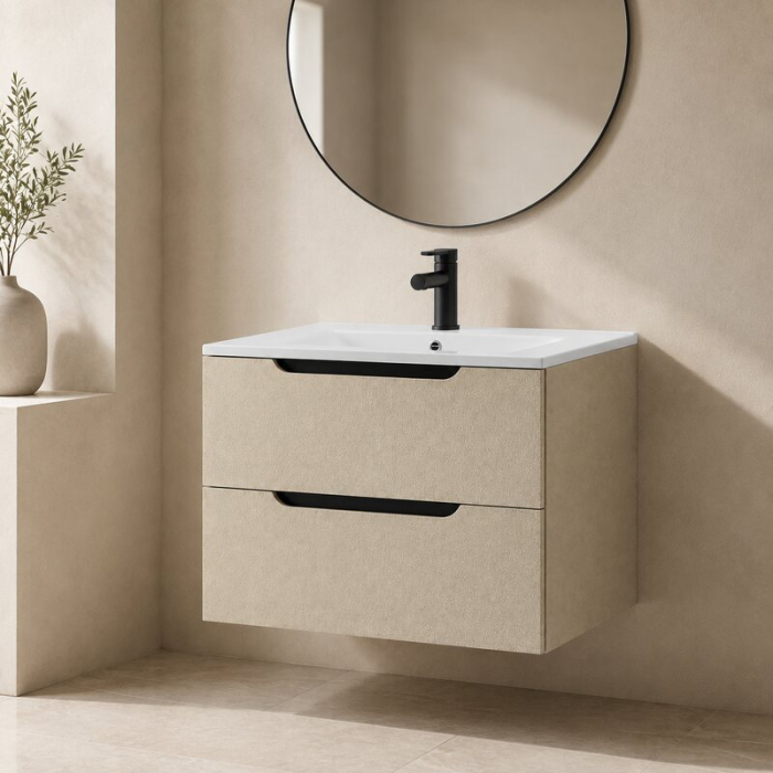 Mobilier lavoar pe blat Fluminia Malta, finisaj rugos, 80cm, 2 sertare soft close, almond [2]