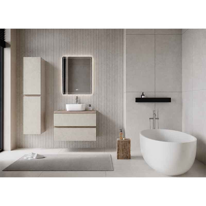 Mobilier lavoar suspendat Fluminia Genova 60, front rugos almond, laterale noce americano [4]