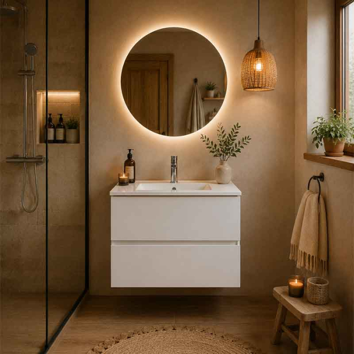 Mobilier lavoar suspendat Fluminia Genova 60, modular, 2 sertare soft close, alb lucios [2]