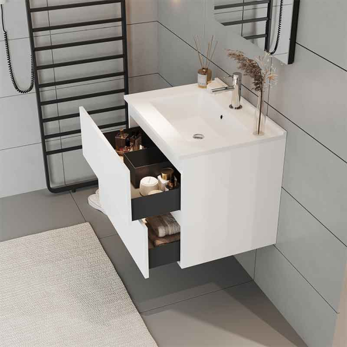 Mobilier lavoar suspendat Fluminia Genova 60, modular, 2 sertare soft close, alb lucios [3]