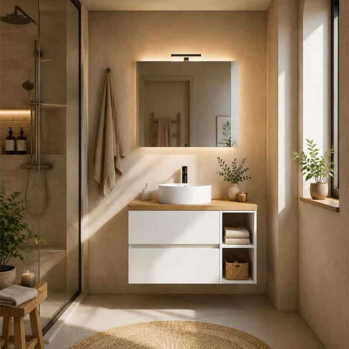Mobilier lavoar suspendat Fluminia Genova 60, modular, 2 sertare soft close, alb lucios [11]