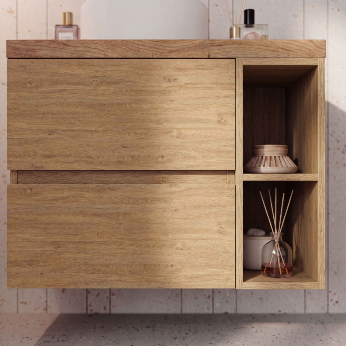 Mobilier lavoar suspendat Fluminia Genova 60, modular, 2 sertare soft close, Rovere Naturale [8]