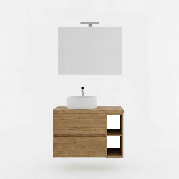 Mobilier lavoar suspendat Fluminia Genova 60, modular, 2 sertare soft close, Rovere Naturale [5]