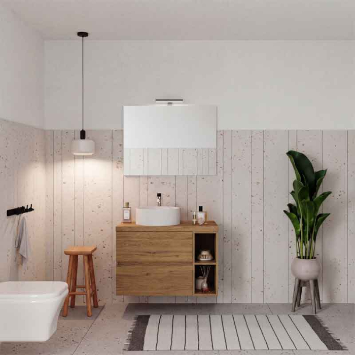 Mobilier lavoar suspendat Fluminia Genova 60, modular, 2 sertare soft close, Rovere Naturale [7]