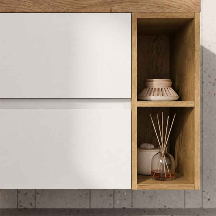 Mobilier lavoar suspendat Fluminia Genova 80, modular, 2 sertare soft close, alb lucios [10]
