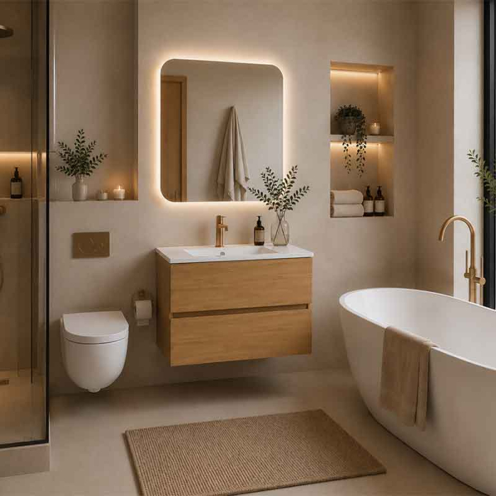 Mobilier lavoar suspendat Fluminia Genova 80, modular, 2 sertare soft close, Rovere Natural [2]