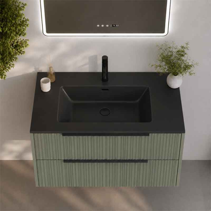 Mobilier lavoar suspendat Fluminia Istria 80, front riflat, 2 sertare soft close, salvia [4]