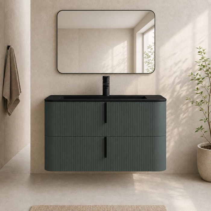 Mobilier lavoar suspendat Fluminia Pisa 100, front riflat, 2 sertare soft close, verde Italia [2]