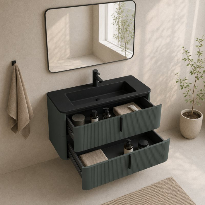 Mobilier lavoar suspendat Fluminia Pisa 100, front riflat, 2 sertare soft close, verde Italia [3]
