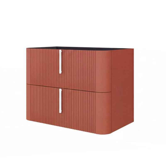 Mobilier lavoar suspendat Fluminia Pisa 80, front riflat, maner alb, 2 sertare, mattone [2]