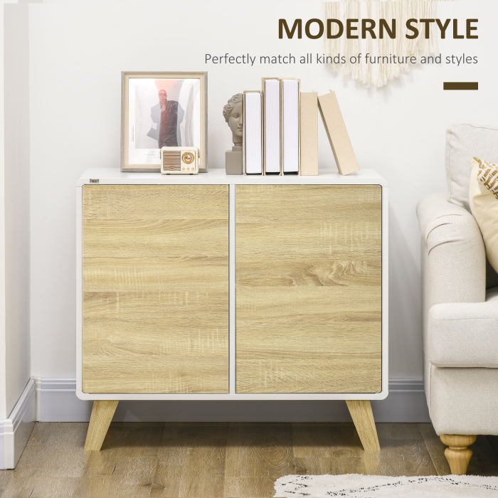  Mobilier multifunctional cu 2 usi de presiune si rafturi reglabile, dulap de living si dormitor din lemn, 80x40x70cm, alb si stejar [4]