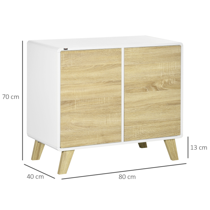  Mobilier multifunctional cu 2 usi de presiune si rafturi reglabile, dulap de living si dormitor din lemn, 80x40x70cm, alb si stejar [3]