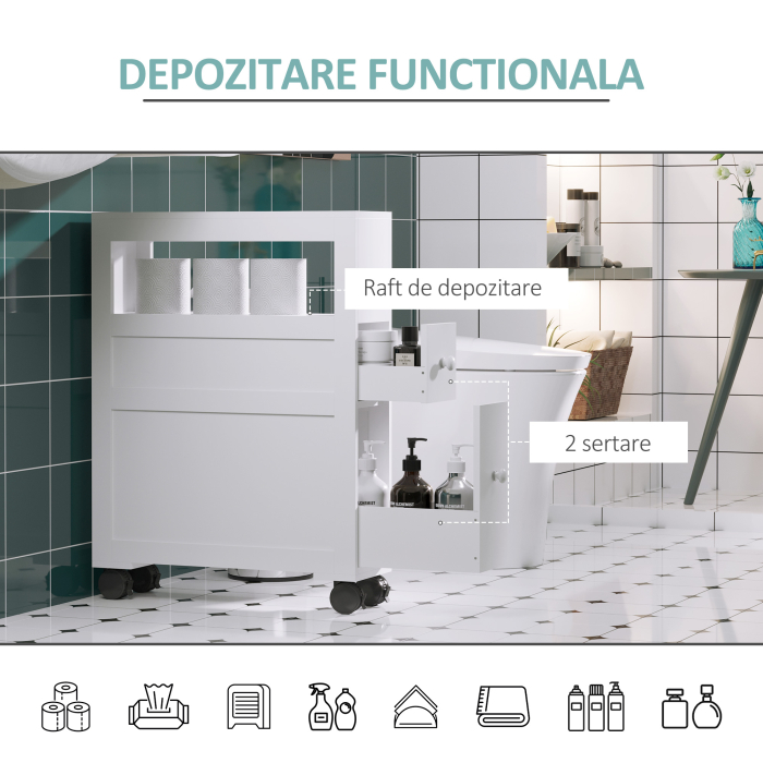  Mobilier pentru Baie in Lemn cu Rafturi si 2 Sertare,Alb 16x52x66cm [6]