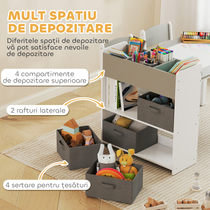  Mobilier pentru Copii 3-8 Ani cu 2 Scaune si Masa Gri si Alb [6]
