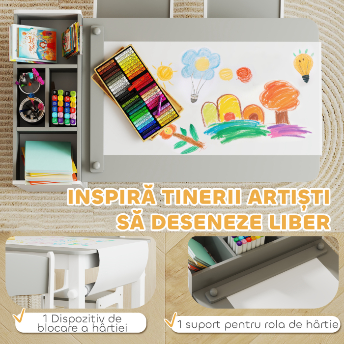  Mobilier pentru Copii 3-8 Ani cu 2 Scaune si Masa Gri si Alb [5]