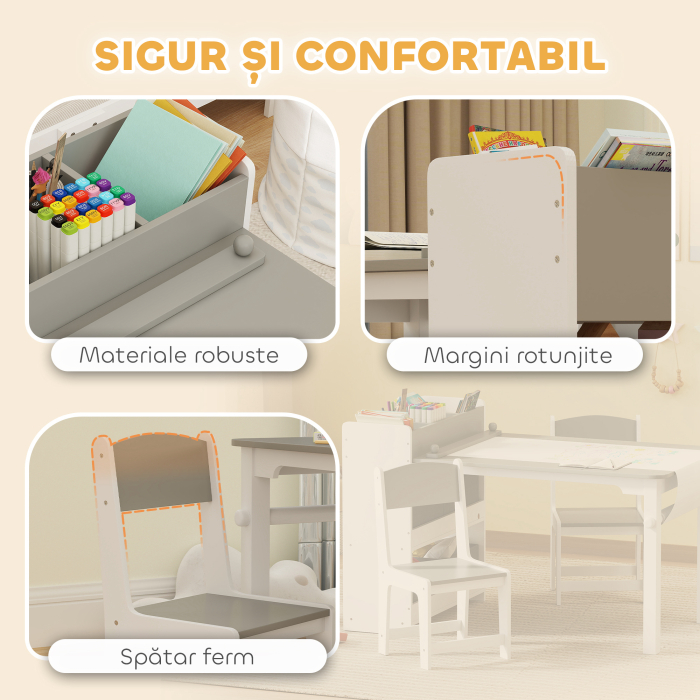  Mobilier pentru Copii 3-8 Ani cu 2 Scaune si Masa Gri si Alb [7]