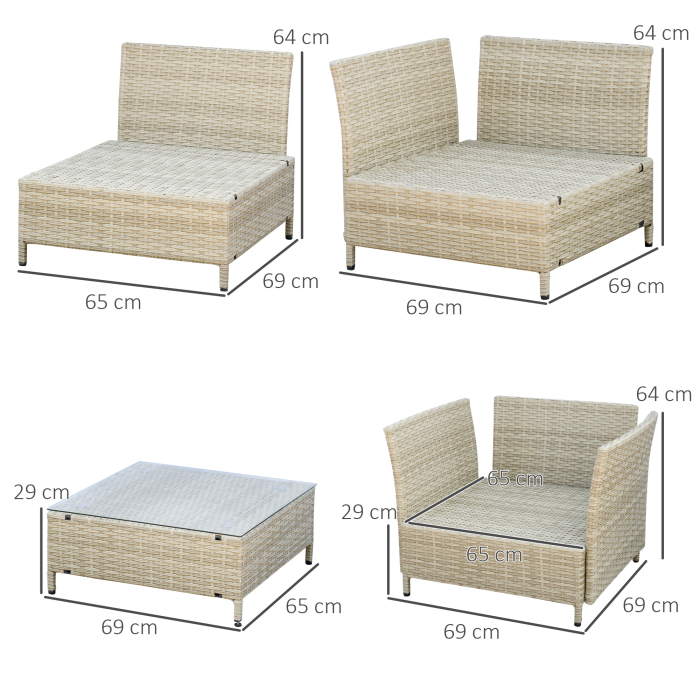  Mobilier pentru gradina 7 bucati, modular cu masuta, fotoliu, fotoliu de colt si 2 canapele din ratan PE cu perne, bej [3]