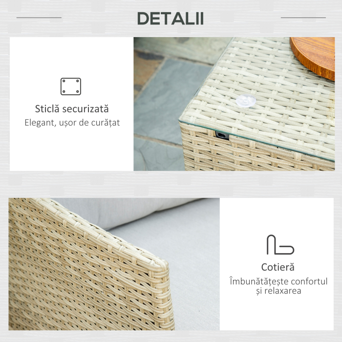  Mobilier pentru gradina 7 bucati, modular cu masuta, fotoliu, fotoliu de colt si 2 canapele din ratan PE cu perne, bej [7]