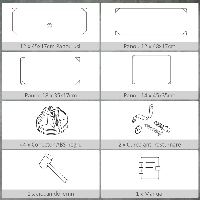  Mobilier pentru incaltaminte modular, 12 cuburi 45x35x16cm din plastic PP si otel, negru si alb [6]