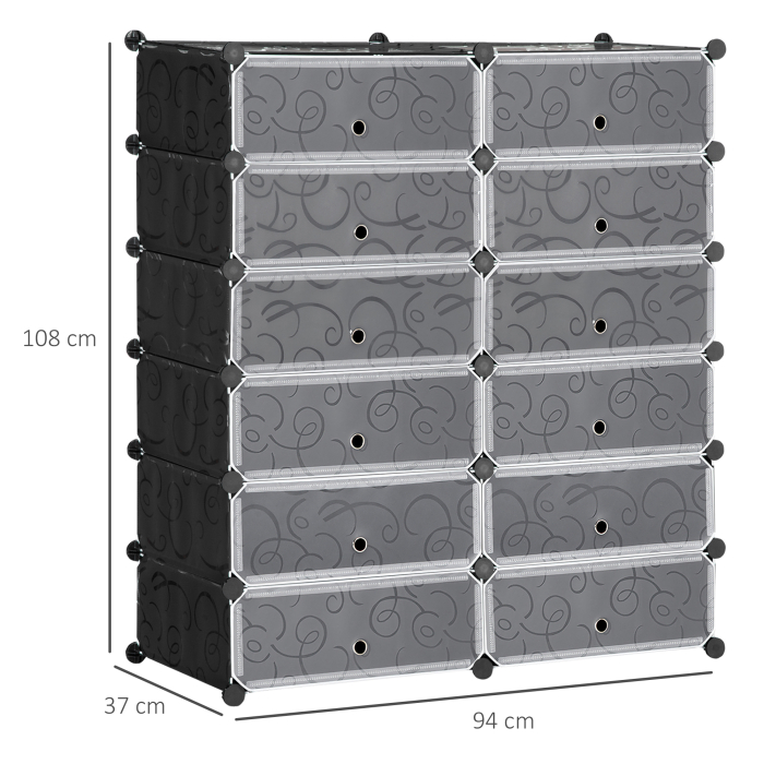  Mobilier pentru incaltaminte modular, 12 cuburi 45x35x16cm din plastic PP si otel, negru si alb [3]
