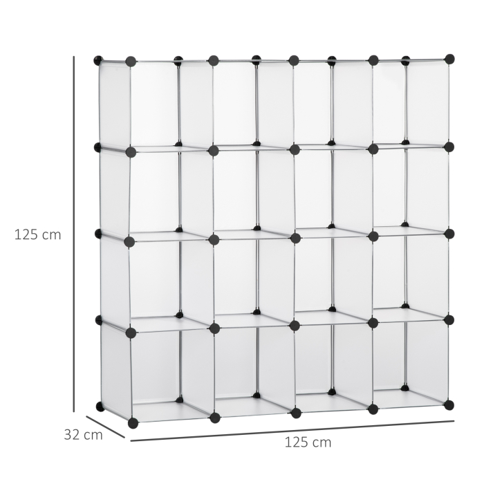  Mobilier pentru incaltaminte modular, 16 cuburi 30x30x30cm din plastic PP si otel , transparent [3]