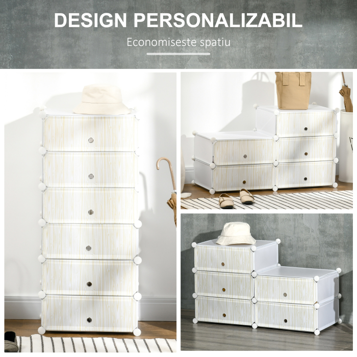  Mobilier pentru incaltaminte modular, 6 cuburi 45x35x17cm din plastic PP si otel, alb [5]