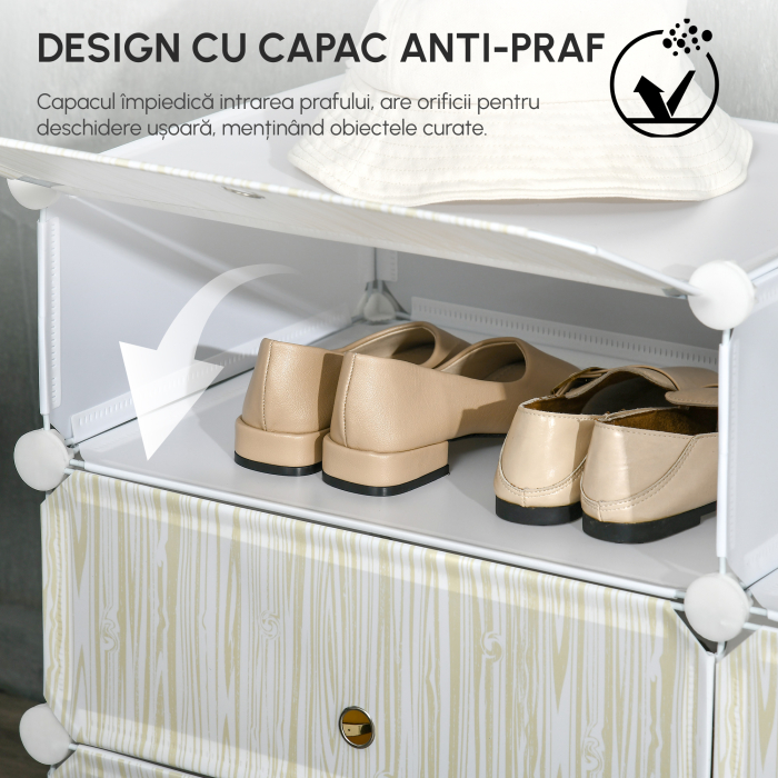  Mobilier pentru incaltaminte modular, 6 cuburi 45x35x17cm din plastic PP si otel, alb [6]