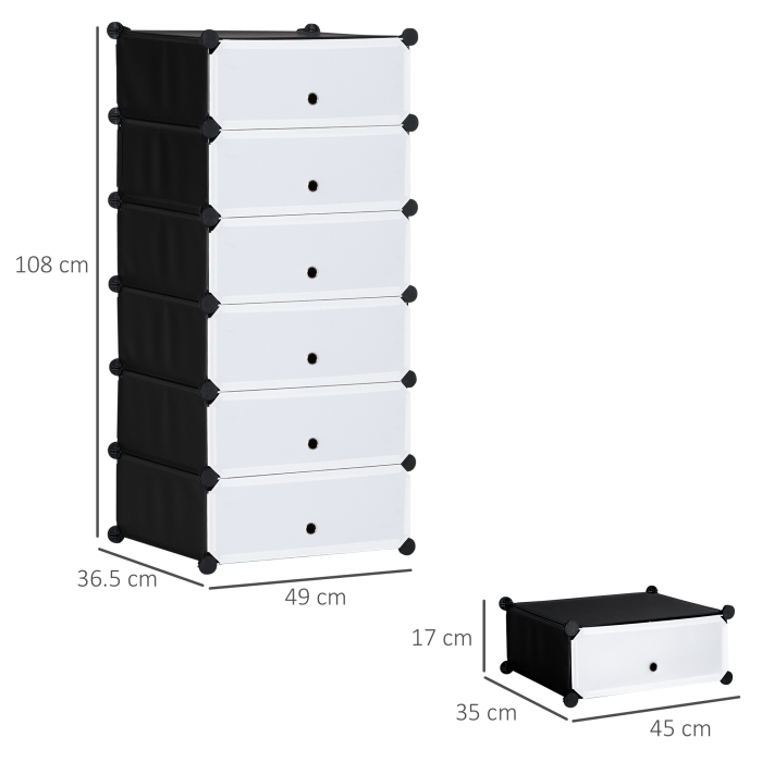  Mobilier pentru incaltaminte modular, 6 cuburi 49x36.5x108 cm din plastic PP si otel, Negru [3]