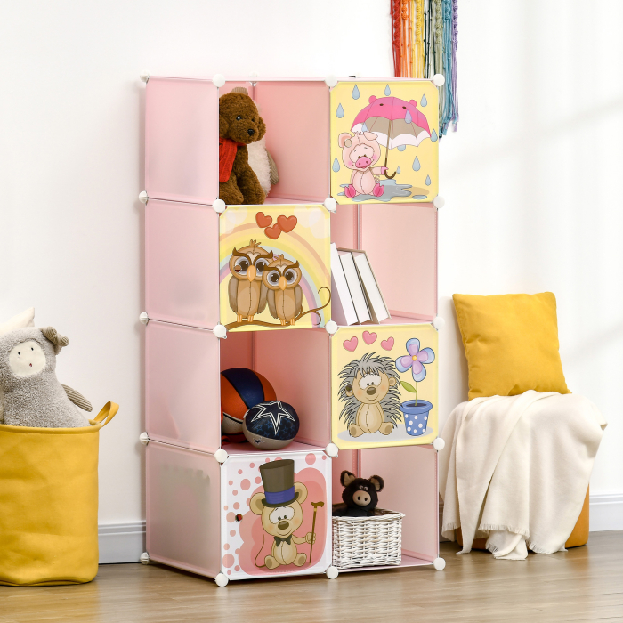  Mobilier pentru incaltaminte modular cu decor animalier, 8 cuburi din plastic PP si otel, 74x47x144cm, Roz [2]