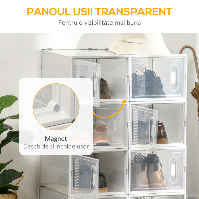  Mobilier pentru organizarea incaltamintei cu gauri de ventilare, 8 cuburi, 28x36x21cm din Plastic PP, Alb si transparent [6]