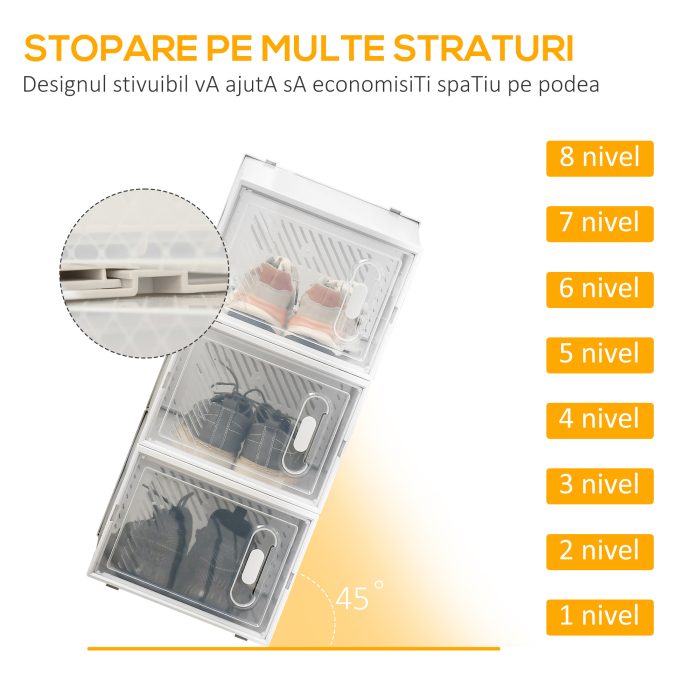  Mobilier pentru organizarea incaltamintei cu gauri de ventilare, 8 cuburi, 28x36x21cm din Plastic PP, Alb si transparent [4]