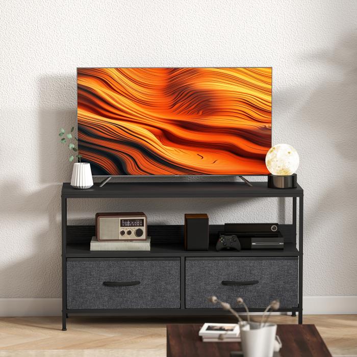  Mobilier pentru Televizor de 47" cu Sertare Pliabile din Material Textil si Raft, 98x29x56 cm, Negru [9]