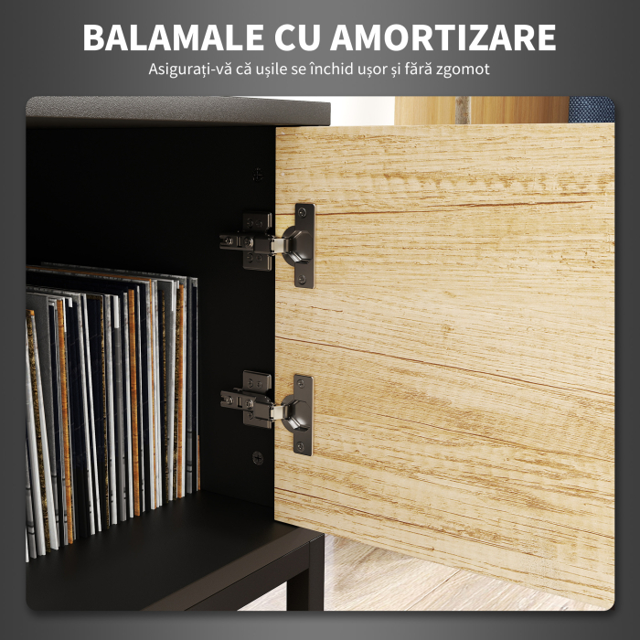  Mobilier pentru TV de 60" cu Dulapior, 2 Sertare si Rafturi Deschise Reglabile, 140x35x45 cm, Lemn Natural [7]
