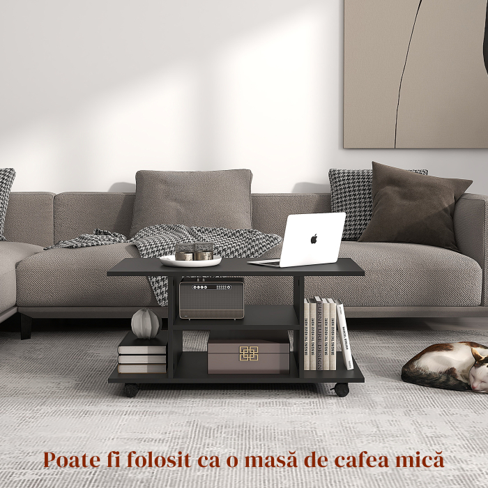  Mobilier Pentru Tv in Lemn cu Roti, Negru,40x40x80cm [6]