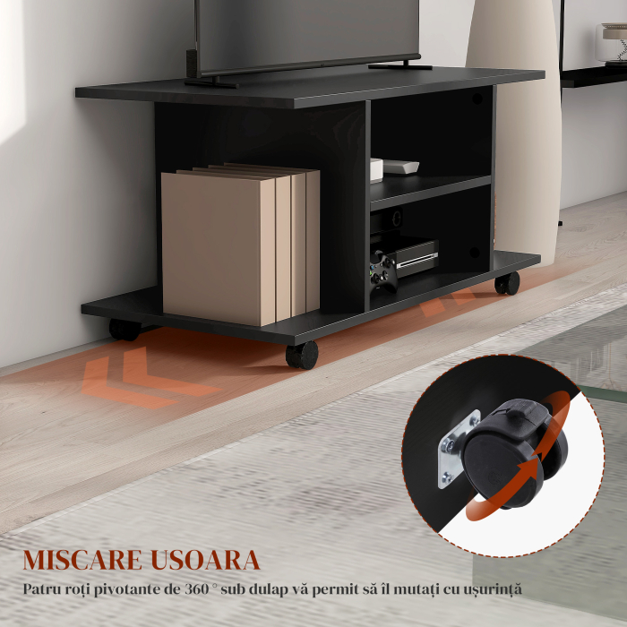  Mobilier Pentru Tv in Lemn cu Roti, Negru,40x40x80cm [5]