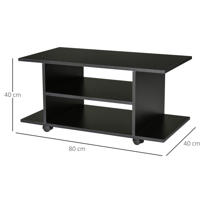  Mobilier Pentru Tv in Lemn cu Roti, Negru,40x40x80cm [3]