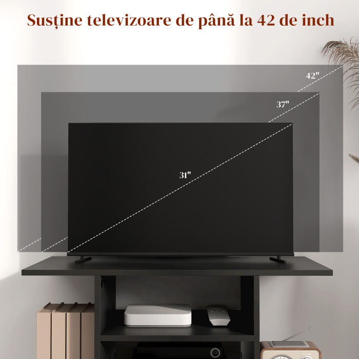 Mobilier Pentru Tv in Lemn cu Roti, Negru,40x40x80cm [7]