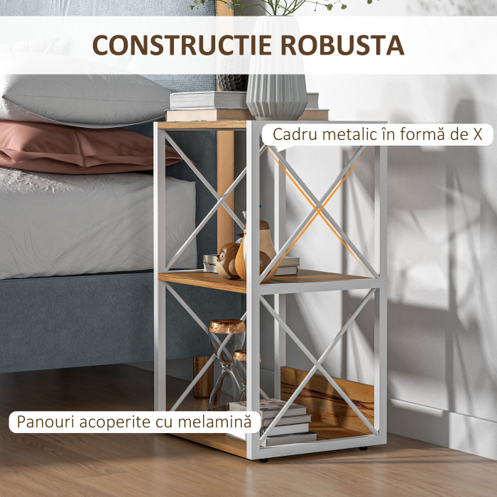  Mobilier Rastel Librarie 3 Rafturi cu Schelet in Otel Alb si Rafturi in Lemn 40x35x72.5cm [5]